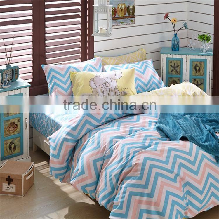 2015 Newest simple design blue weave line printed cotton bedspread bedding set comforter quilt sets home textile for America