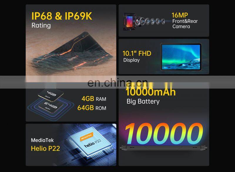 Oukitel RT1 4G Net Rugged Tablet Phone 64GB 10.1 inch Octa Core 16MP Camera 10000mAh Android Tablet
