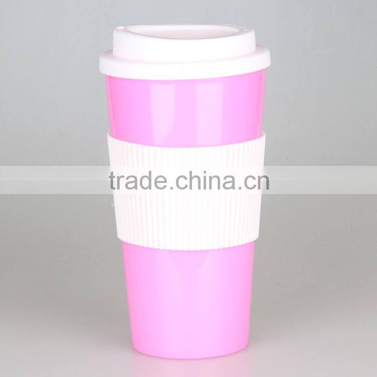 Double Wall PP Plastic Coffee Cup with Lid and Sleeve