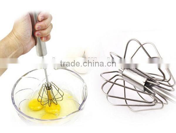 14'' Red silicone + stainless steel egg hand whisk semi-auto rotating whisk novelty silicone coated egg whisk