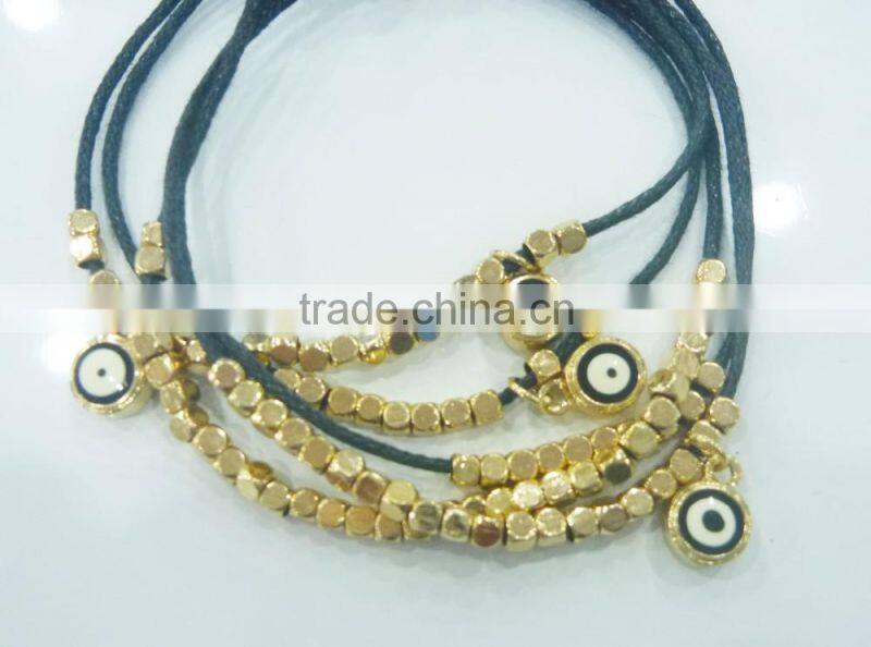 FASHION MULTI ROW BEADED EVIL EYES CHARMS WAX CORD BRACELET