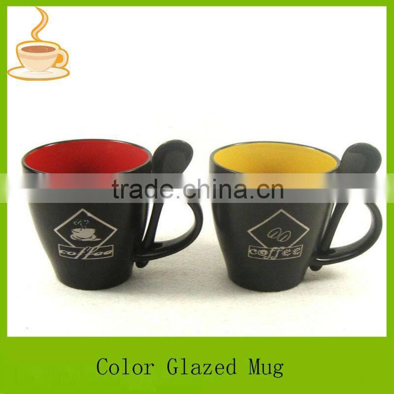 Ceramic travel mug, Travel coffee mug with spoon LJ-4187