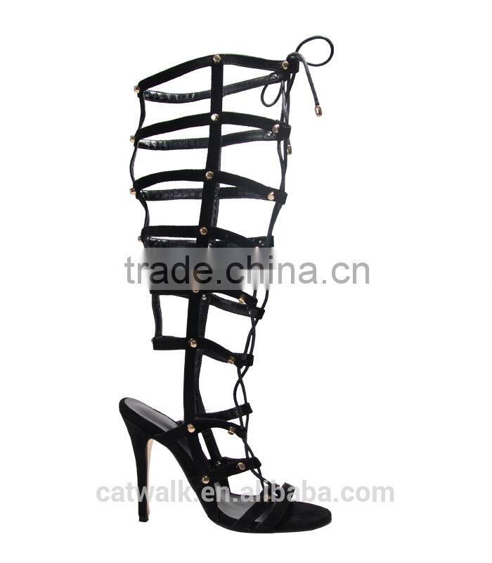 2015 Women over knee high heels boots lace up black knee boots high heel boots for women