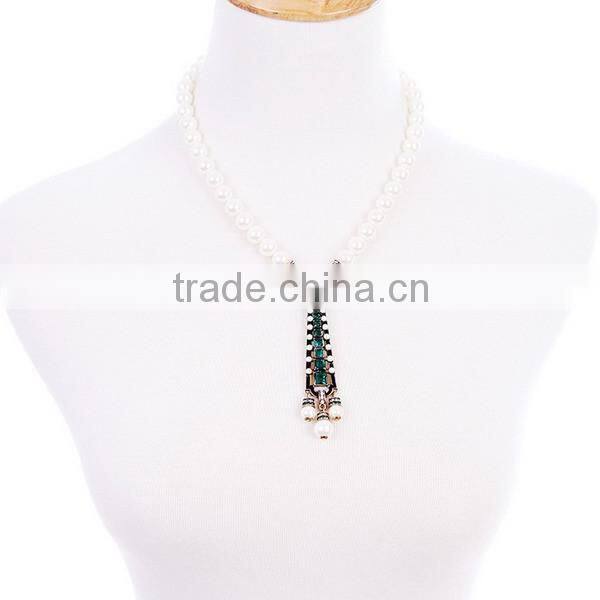 Personalized Sapphire Charm Pearl Chain Necklaces