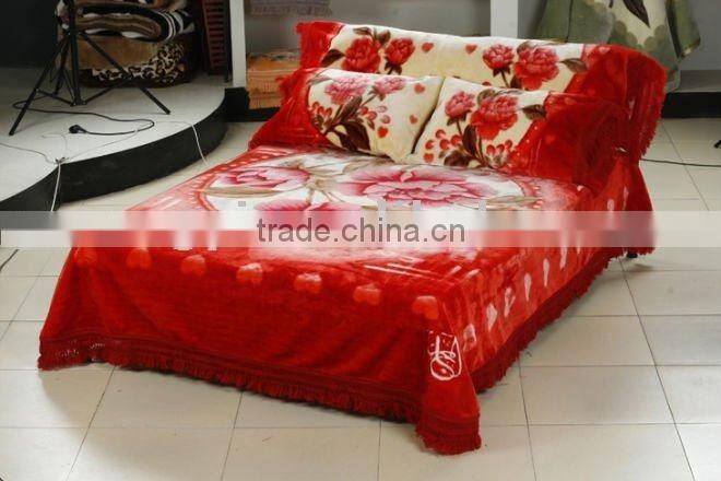 Printed and mink blanket set 100% polyester