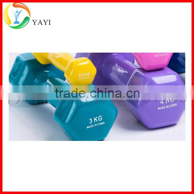 Gym Fitness Equipment Free Weight Vinyl Coated Hex Dumbbell