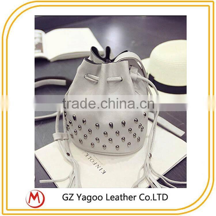 2016 HOT leather drawstring bucket bag rivet messenger bag