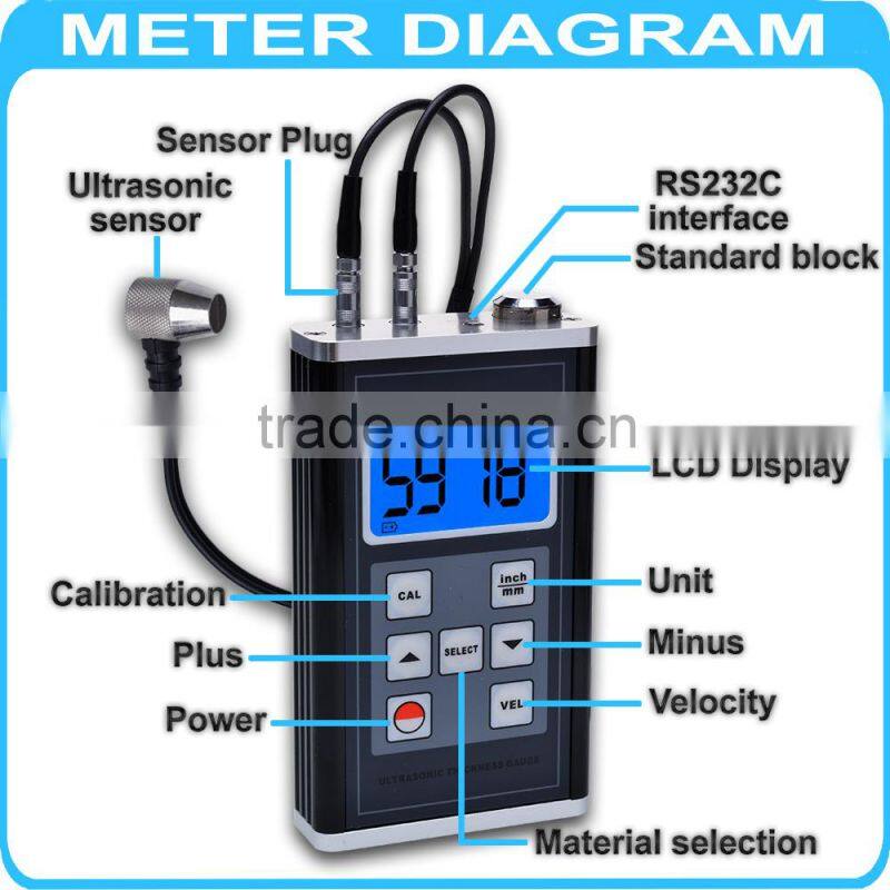 Digital Gauge TM8818 Velocity LSI Non Metal 0.9~400mm Ultrasonic Thickness Meter
