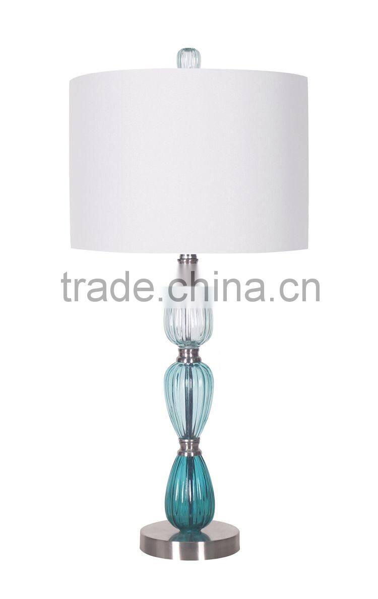 Modern stacked ribbed glass table lamp with gradient color effect