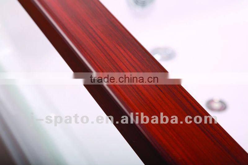 Glass bathtub with wooden handrest for hot tub