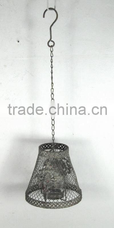 hanging metal candle holder w/wire lamped-cover
