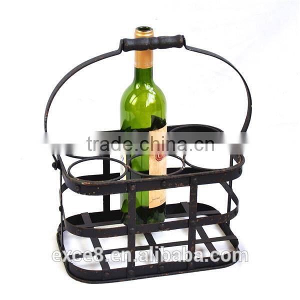Handmade antique metal wine bottle carrier