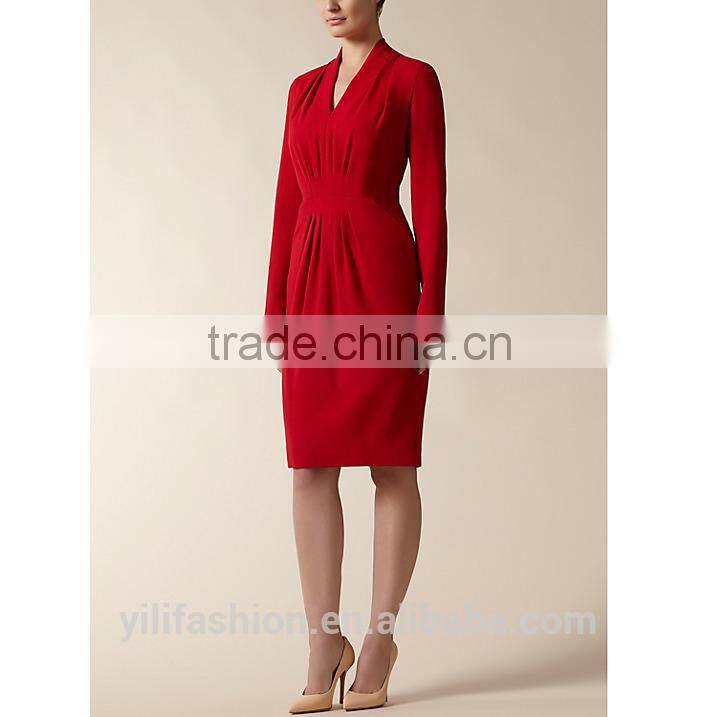 100% Wool V-Neck Cherry Gathered Front Wool pregnant women wedding dresses 2014