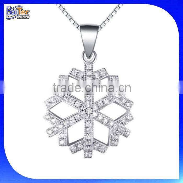Rose Gold Plated Cubic Zircon Paved 925 Sterling Silver Diamond Snowflake Pendant For Girl