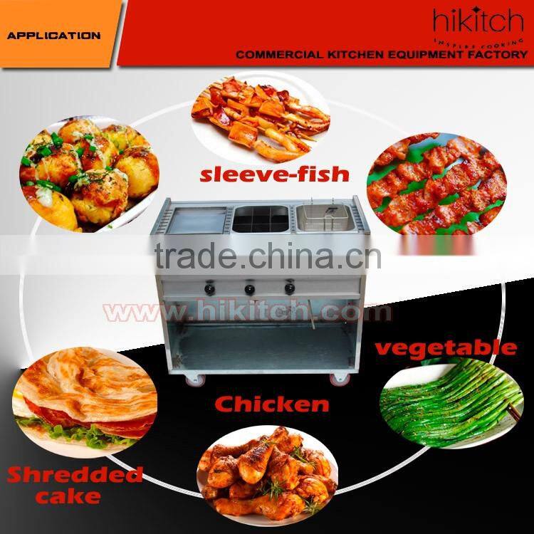 Commercial stainless steel Multifunctional snack car with griddle ,fryer and oden