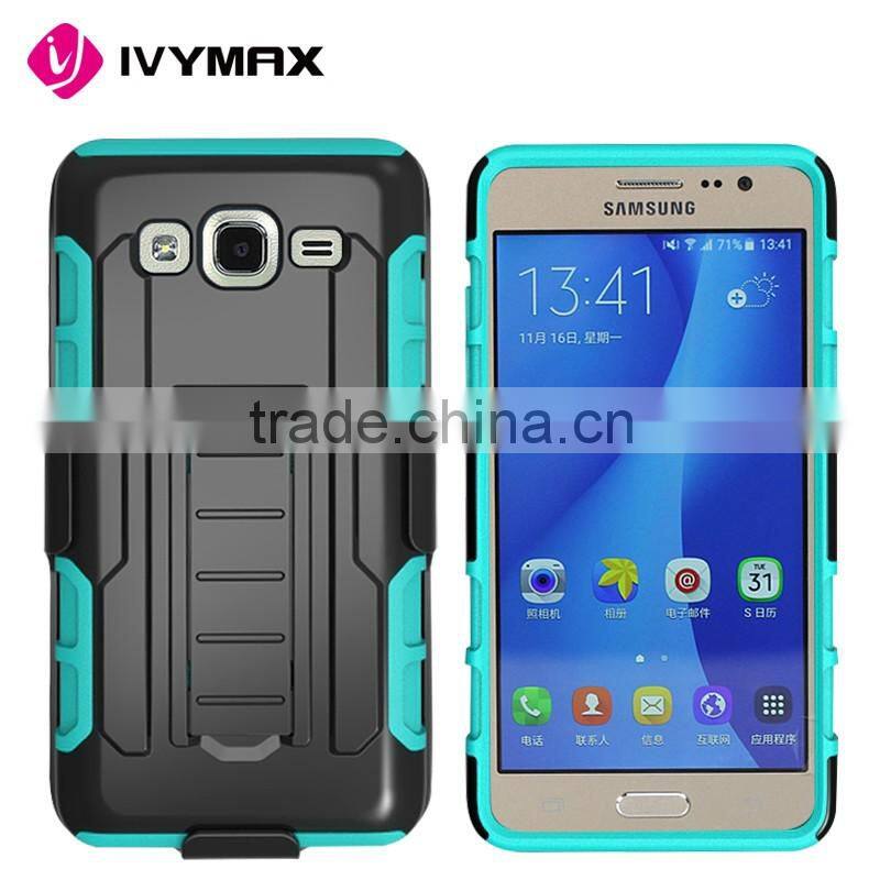 China mobile phone accessories rugged detachable hybrid silicone + pc robot case with kickstand suitable for samsung galaxy on5