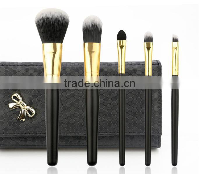 essential 5 pcs synthetic hair makeup brush set leather case