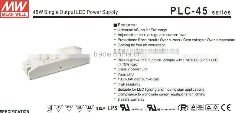 Meanwell power suppli 27v 45w PFC function ul led driver