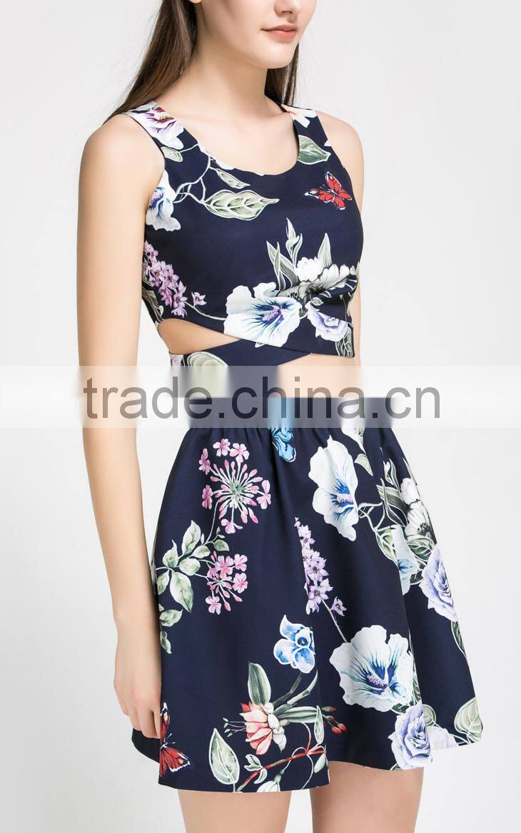 Newest Design Floral Printed Skirt Suit Sex dress,OEM China clothing Manufactory