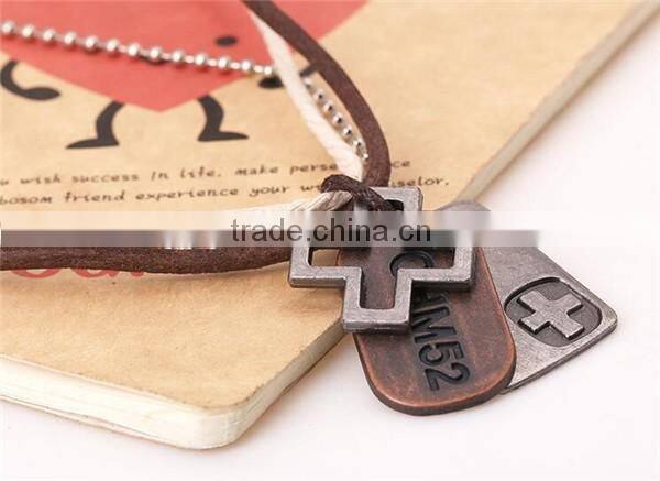 Adjustable leather cord necklace with cross pendant/leather cross necklace