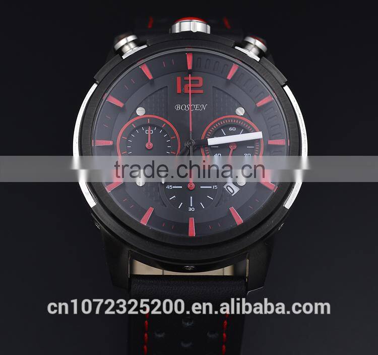 BOSCE Hot selling Japanese movement luxury watches, Fashion Leather brand watch. high quality Sport quartz men watches