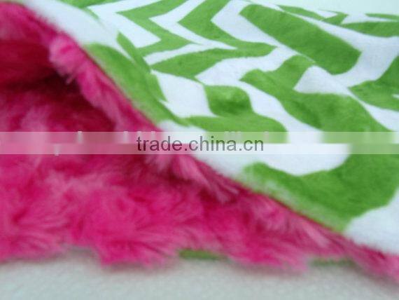 Personalized Green Chevron With Hot Pink Swirl Minky Baby Minky Blanket