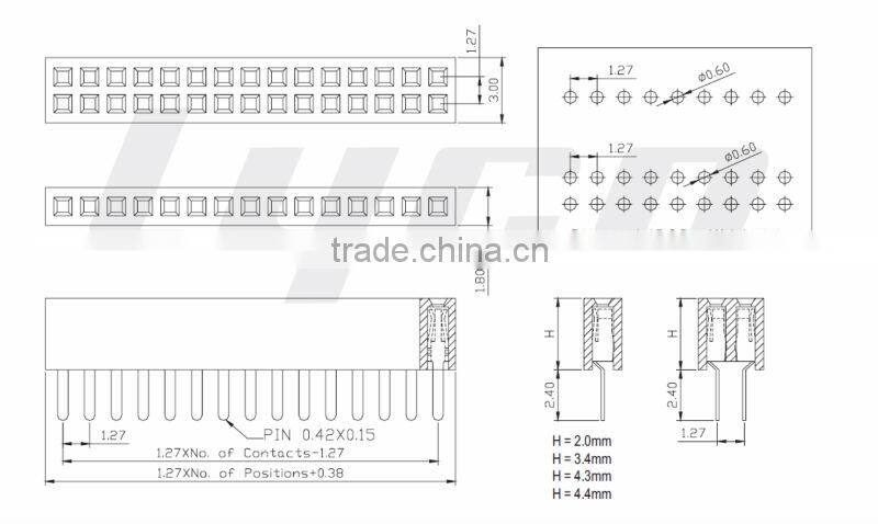 1.27mm pin female double row header connector