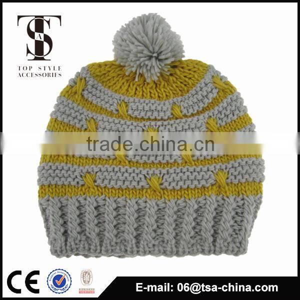 100%acrylic jacquard design winter knitted beanie hat for girl