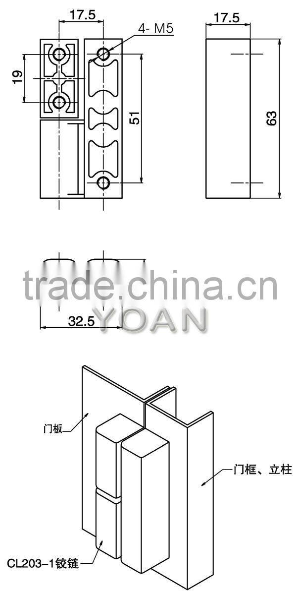 Gray powder coated zinc die-casting nylon washer door hinge