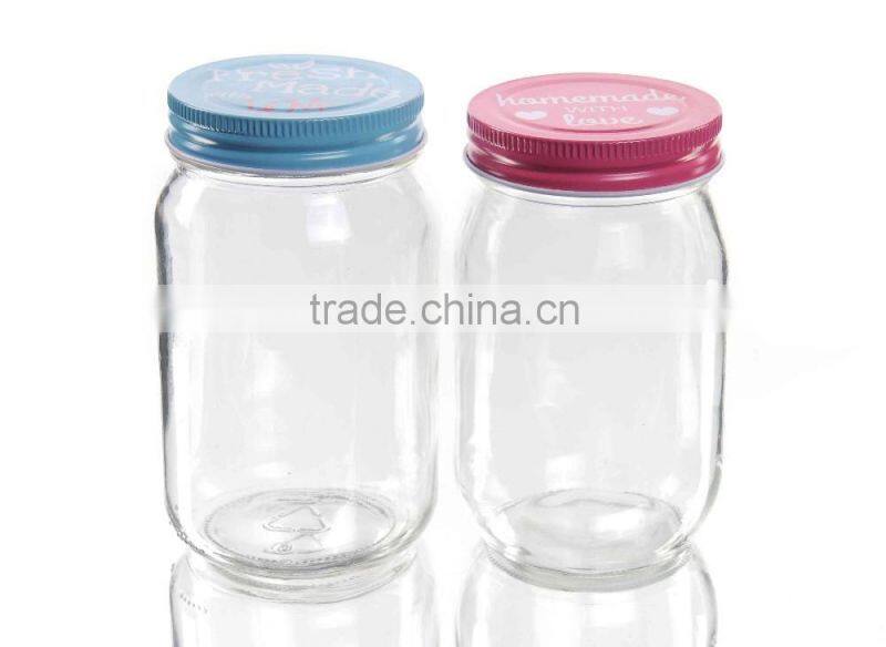 16oz Glass Mason Jar With Customized Color Tin Lid