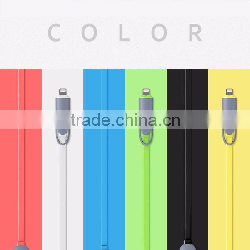 Shenzhen wholesale micro usb charging line 2 in 1 usb cable for Android IOS