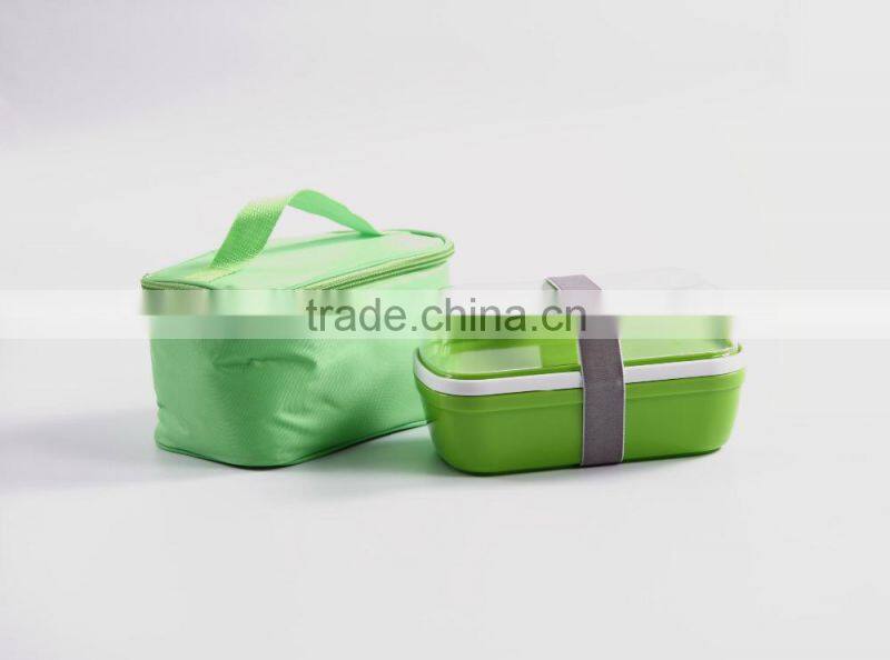 Children easy to carry cooler bag with plastic bento lunch box / go cup