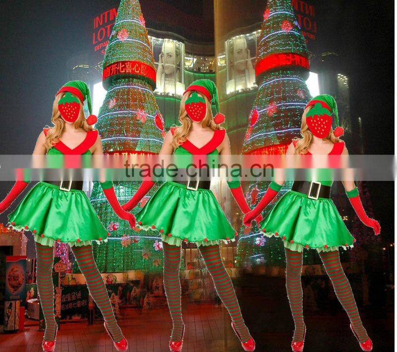 SL80788 Hot adult christmas dresses ladies short pleated Christmas dress 2015 fashion Christmas tree costumes women dress