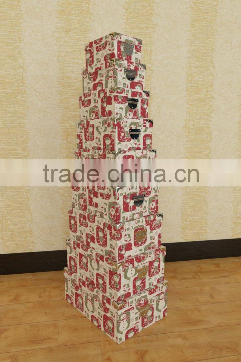 new design best quality Christmas Hard Case paper box kit iron handle