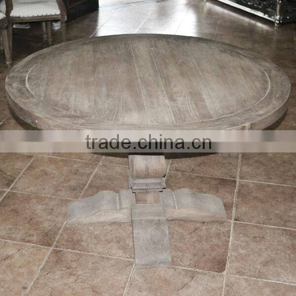 Antique French Country Distress Teak Round Dining Table