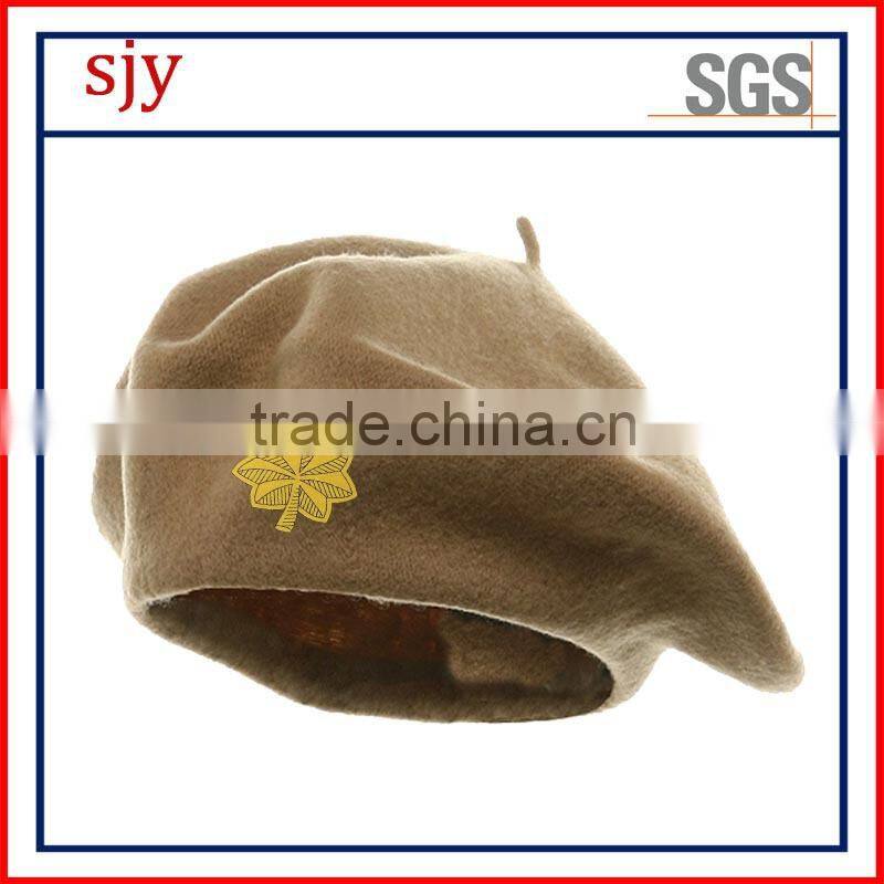 Fashion 100%wool military mens leather beret hat