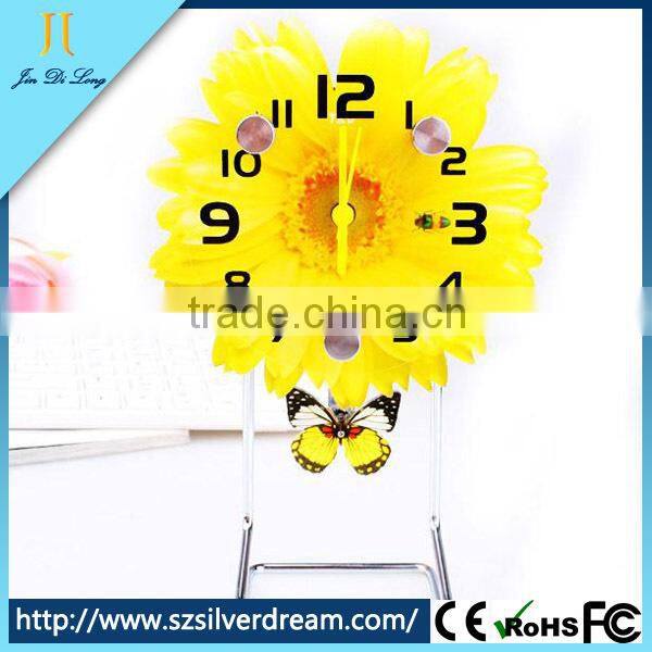 2014 Promotional Yellow Flower Quartz Metal Desk Clock