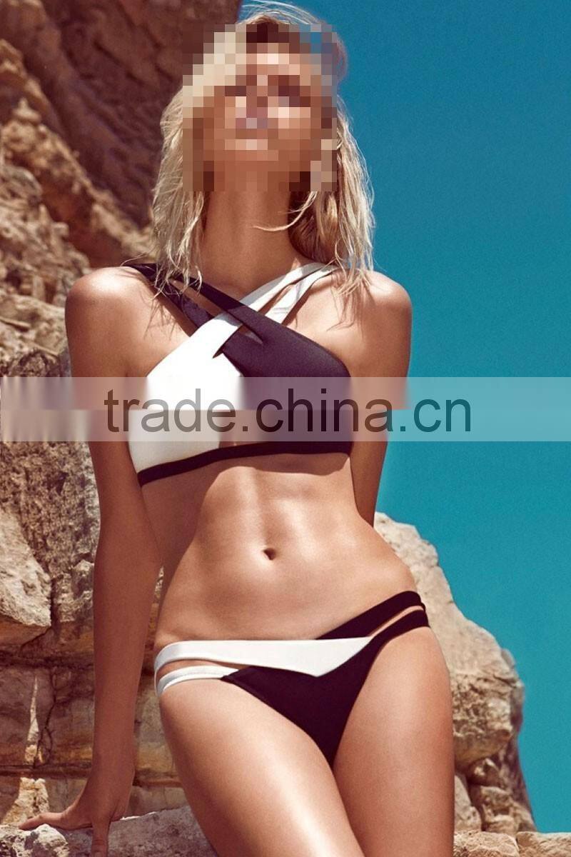 Foreign trade in black and white color matching biniki Europe and sexy women's bathing suit