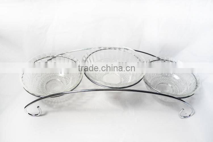 3pcs/set clear glass salad bowl with metal stand