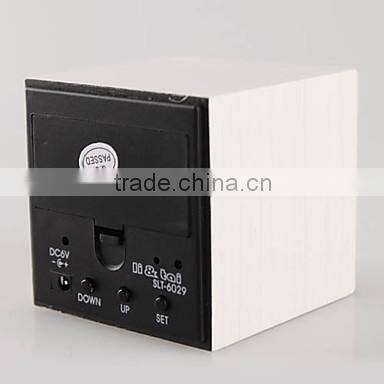White Light Desktop Cubic Mini Digital LED Wooden Alarm Clock