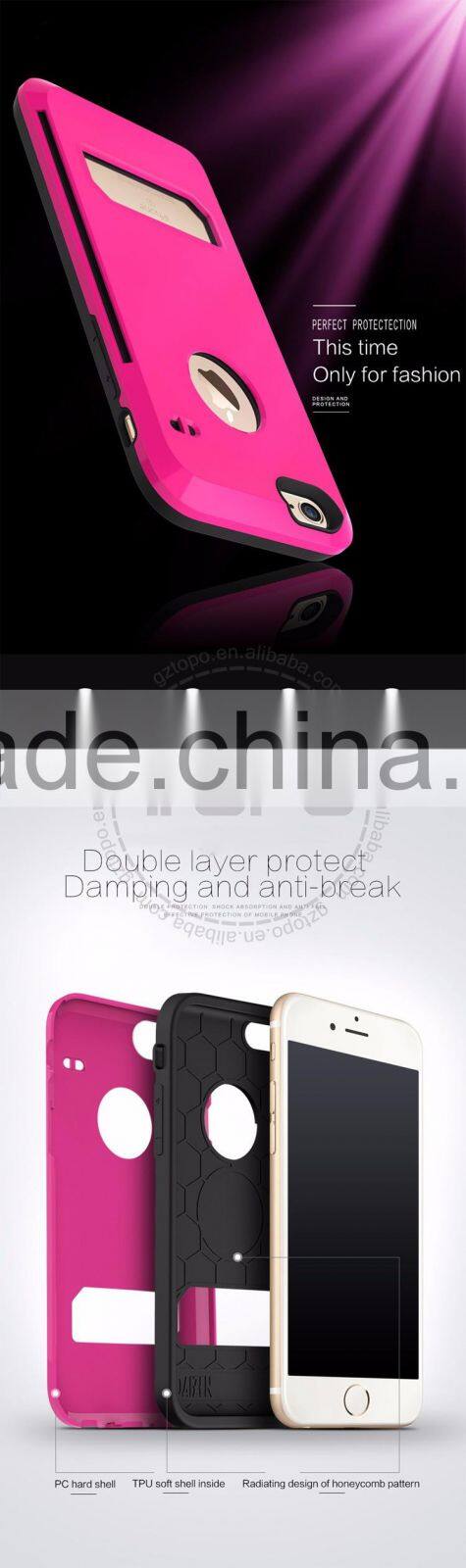 High Quality Scrub TPU+PC case with card Candy color mobile phone housings for iphone 6 6s plus