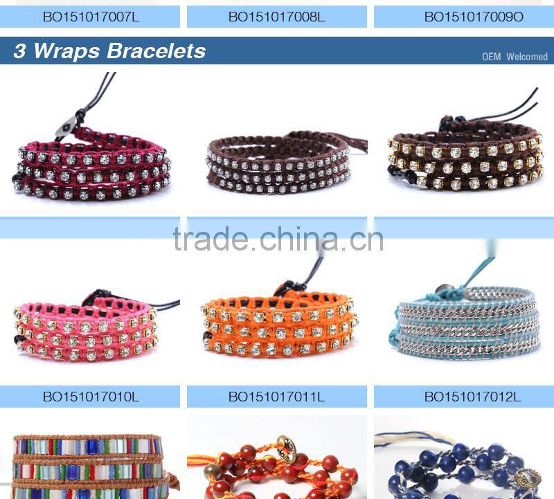 Alibaba Guangzhou Factory Direct Handmade DIY Turquoise Bead Wholesale Leather Wrap Bracelets