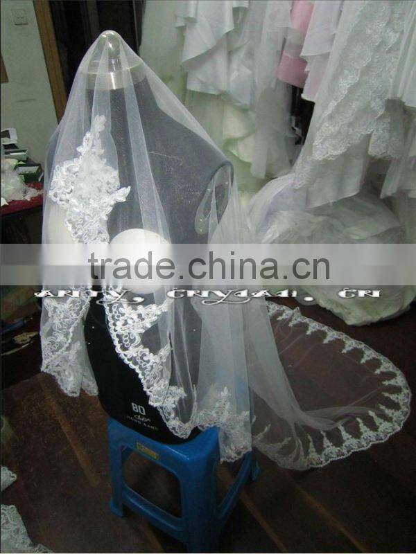 HHV8 2011 Wholesale New One Layer Lace Edged Beads Real Sample Bride Wedding Veil