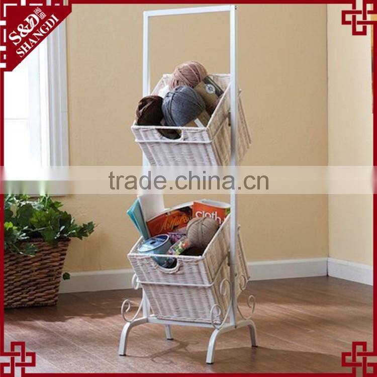 Elegant white metal & rattan craft multi-function newspaper magazine rack