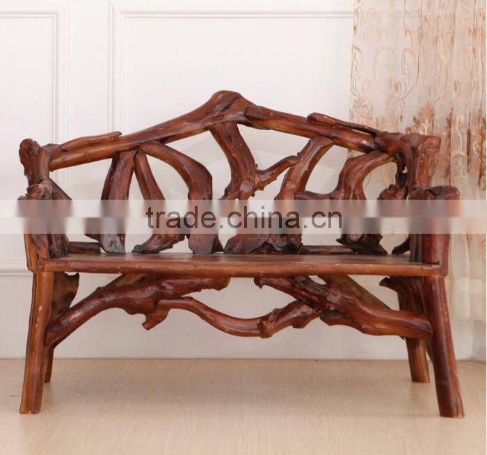 Southeast Asia Style Root Carved Double Seater Chair, Wood Carved Decorative Leisure Chair (BF01-X1164)