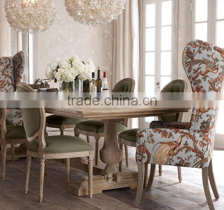 French Country Style Wooden Dining Room Set, Vintage and Retro Solid Wood Long Dinning Table and Chairs Set (BF01-X1161)