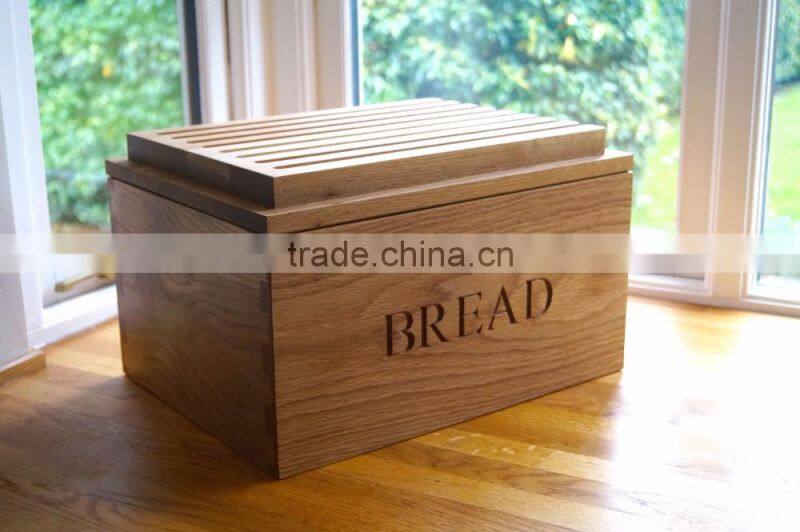 Wooden Bread Box with Groove Lid Oak Customer Logo Bread Crate Melamine Bread Bin Made By Solid Wood