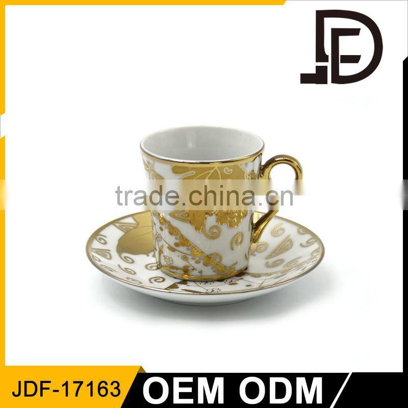 Professional direct custom design coffee cup and saucer / Luxious Golden Rim Tea Cup And Saucer