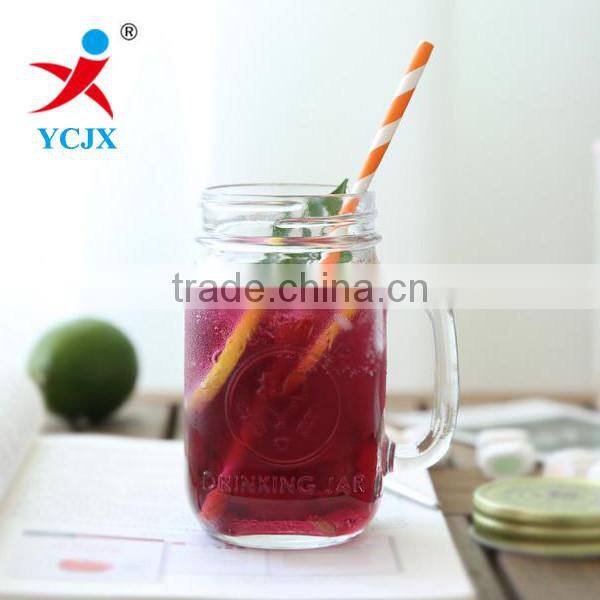 500ML Transparent Standard Glass Mason Jar with Handle and Straw