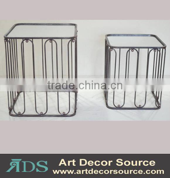 New design metal table with mirror decor, flower reflection